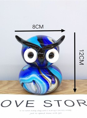 简约猫头鹰玻璃摆件混彩玻璃动物工艺品家居装饰品日式杂货摆件