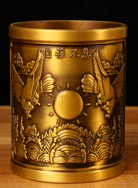 压铸款实心铜笔筒摆件之大展宏图款 铜笔筒摆件