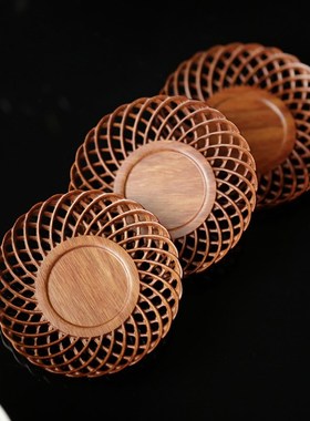 非洲酸枝编织纹杯垫实木杯托茶道功夫茶杯垫子家用隔热垫茶具配件