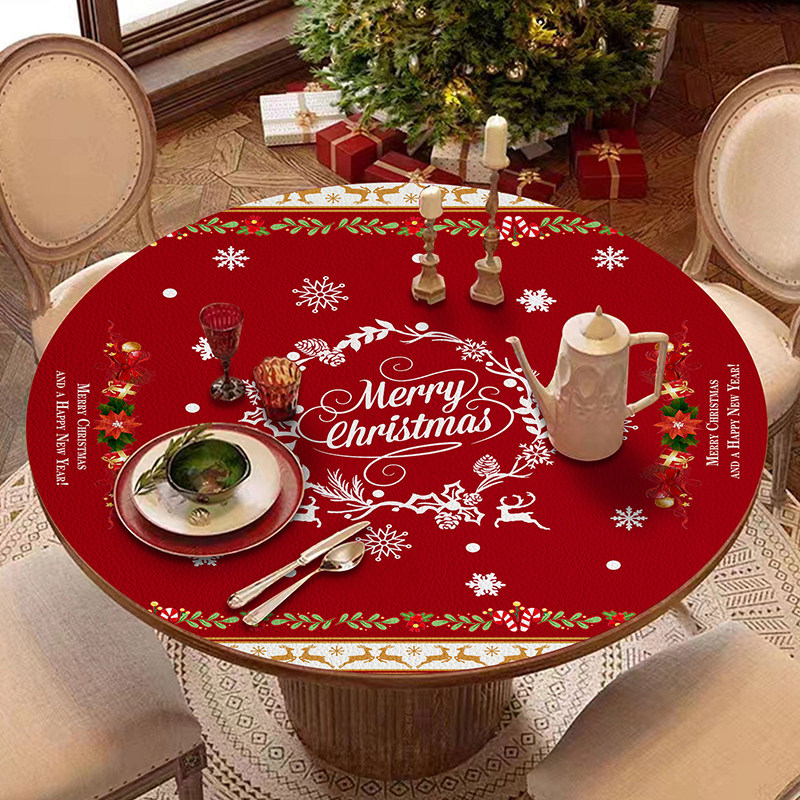 耶诞圆桌垫防水防油免洗餐桌隔热垫喜庆新年皮革壁纸圆形茶几垫,淘宝优惠券,粉丝福利购,淘宝优惠卷