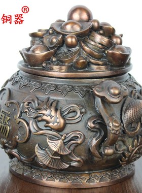 宇卓铜器 纯铜聚宝盆可开盖聚宝盆工艺品摆件黄铜聚宝盆