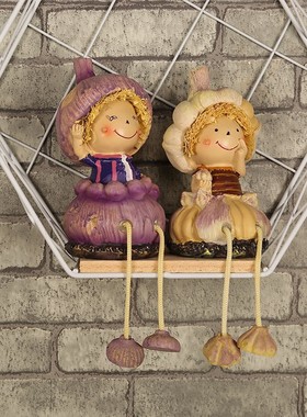 一家四口吊脚娃娃小摆件北欧创意客厅玄关儿童房间家居卧室装饰品