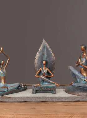 新中式禅意瑜伽美女人物摆件茶楼瑜伽馆软装饰品电视柜酒柜工艺品