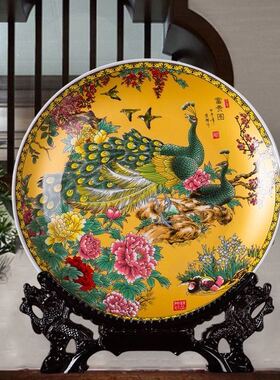 景德镇陶瓷盘子家居客厅中式陶瓷工艺品电视柜装饰品酒柜创意摆件