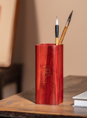 张小凤 笔筒文化摆件檀木手工实木创意送礼高档老师礼物礼盒收纳