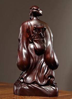 黑檀木雕木工祖师鲁班雕像摆件实木雕刻人物家居客厅公司装饰送礼