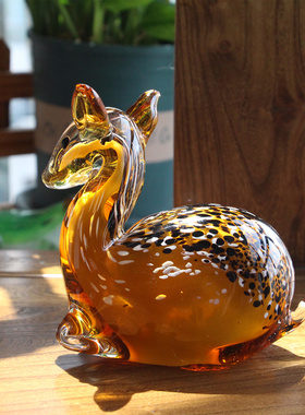 北欧轻奢琉璃小鹿摆件新房样板间客厅装饰玻璃动物工艺品结婚礼物