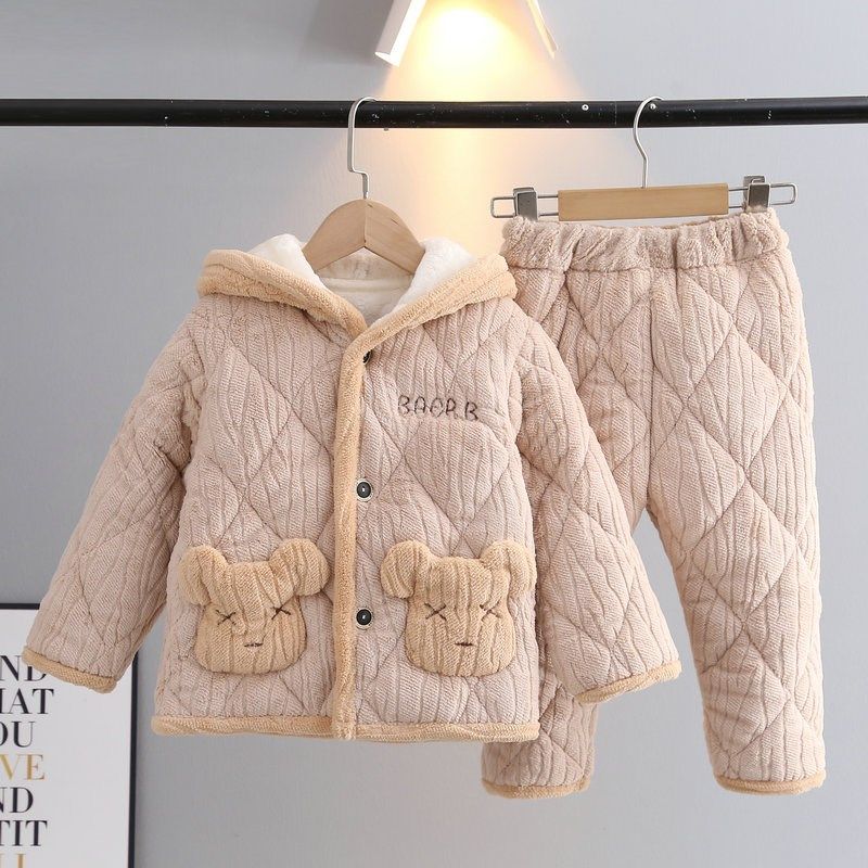 冬季儿童睡衣带帽法兰绒三层加厚夹棉男女童宝宝中小童保暖家居服,淘宝优惠券,粉丝福利购,淘宝优惠卷