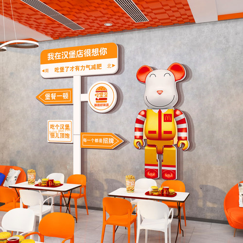 网红汉堡店门口墙面装饰挂画炸鸡场景布置用品吸引人披萨贴纸海报-图0