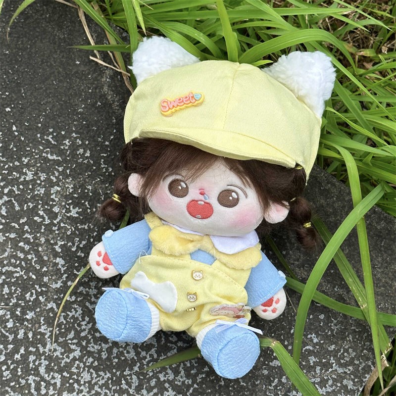 现货娃衣2d0cm厘米棉花娃娃公仔玩偶可爱黄色背带裤遮阳帽替换套 - 图1