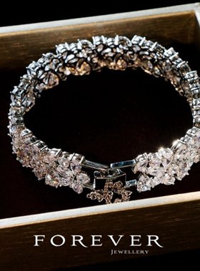 轻奢满钻超闪女式手镯气质水晶手环新娘结婚锆石手链婚纱礼服手饰