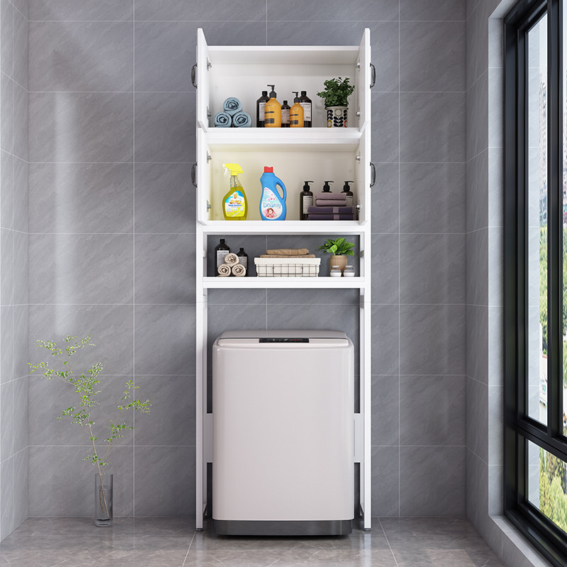 洗衣机上方置物架阳台滚筒全自动波轮储物带柜门卫生间落地马桶架 - 图1
