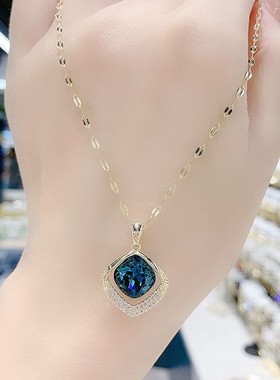 设计感蓝色几何水晶项链女2021新款潮气质时尚网红短款锁骨链颈链