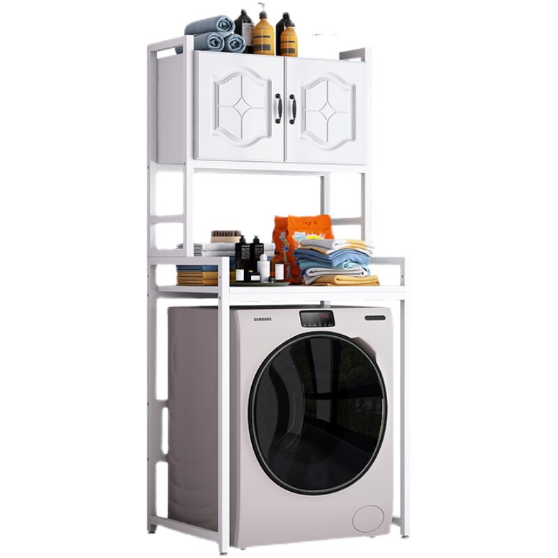 洗衣机上方置物架阳台滚筒全自动波轮储物带柜门卫生间落地马桶架 - 图3
