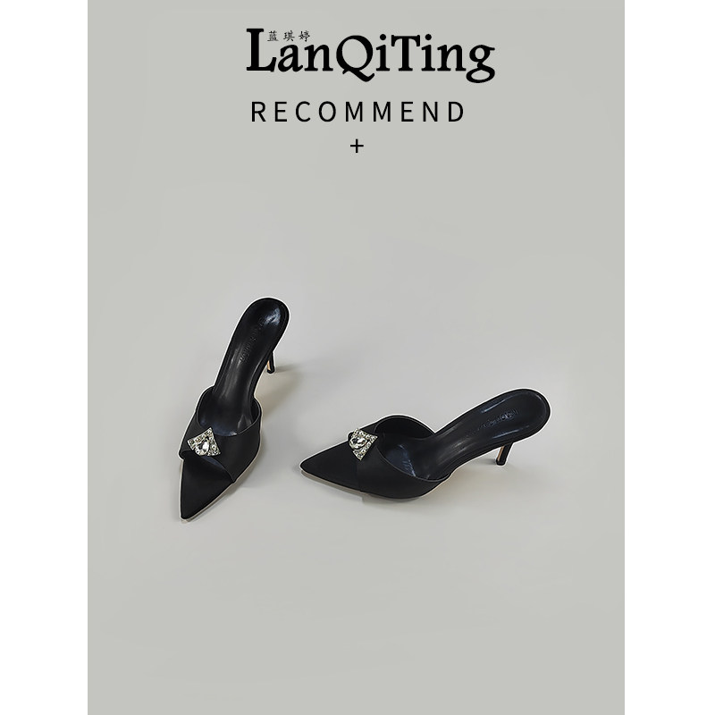 高跟鞋女2023夏季新款凉拖鞋外穿细跟水钻尖头羊皮仙女风露趾凉鞋,淘宝优惠券,粉丝福利购,淘宝优惠卷