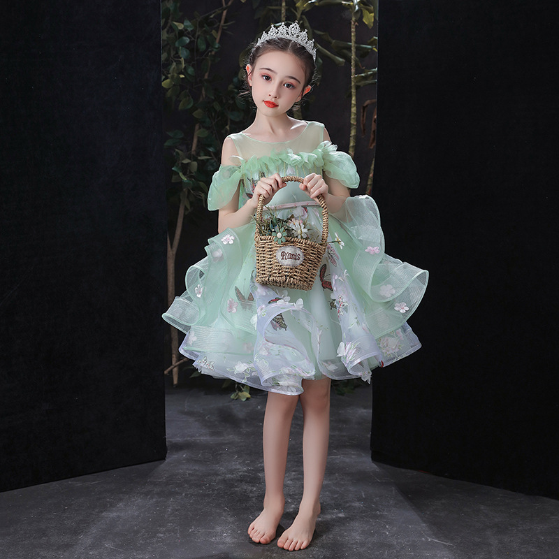 儿童礼服女童公主裙蓬纱钢琴演出服小女孩主持人花童婚纱裙走秀 - 图1