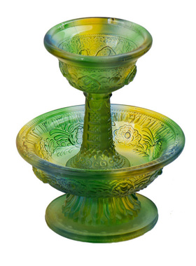 琉璃护法杯西藏家用尼泊尔修行杯八吉祥浮雕  大小号琥珀古法供杯