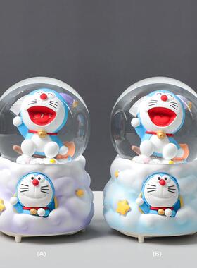 卡通动漫黄色方块水晶球音乐盒摆件内转飘雪旋转八音盒卧室装饰品