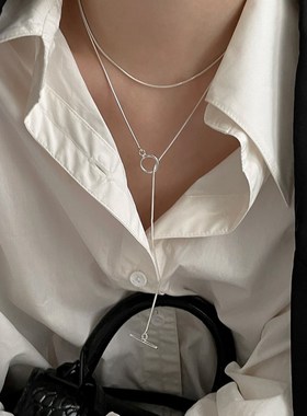 纯银项链女小众设计感高级毛衣链卫衣链蛇骨链冷淡风长锁骨链女款