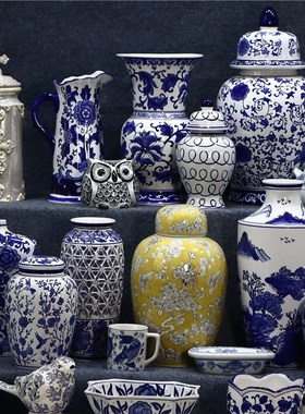 孤品大集合-古风装饰青花瓷花瓶仿古插花花瓶高温瓷花盆陶瓷摆件