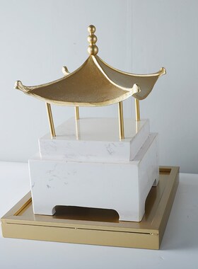 新中式禅意金属古建筑样板房展柜电视柜玄关酒店售楼软装饰品摆件
