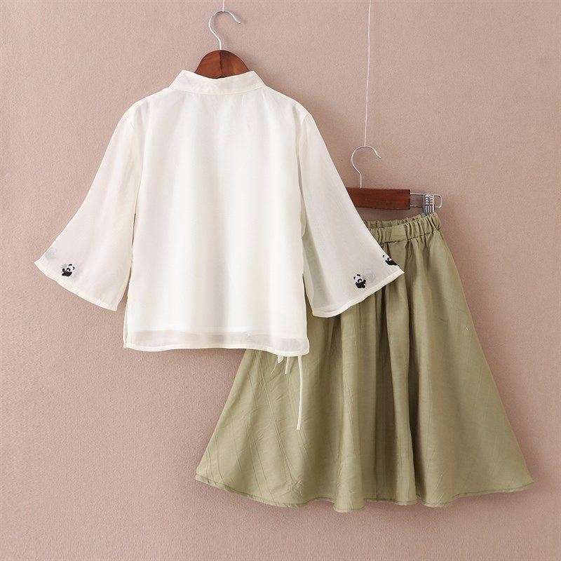 女童汉服儿童古装套裙2024夏款中国风童装短袖雪纺套裙小女孩汉服,淘宝优惠券,粉丝福利购,淘宝优惠卷