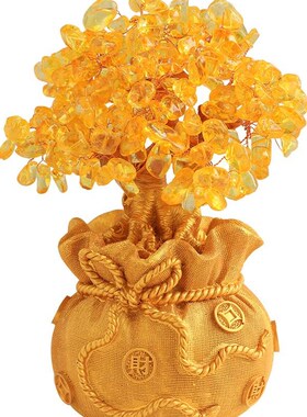 黄水晶发财树摆件家o居客厅玄关摇钱树酒柜装饰品新店开业乔迁礼
