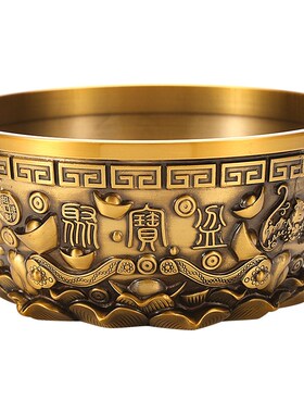 黄铜聚宝盆家用室内办公室摆件开业礼品中式家居实心铜缸铜盆