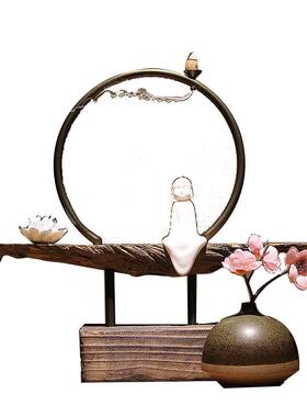 新中式禅意摆件陶瓷佛像创意现代简约家I居客厅玄关实木装饰工艺