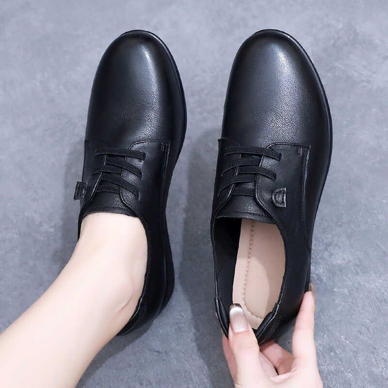 软底妈妈鞋春秋款坡跟深口单鞋中老年人防滑女鞋舒适休闲平底皮鞋,淘宝优惠券,粉丝福利购,淘宝优惠卷