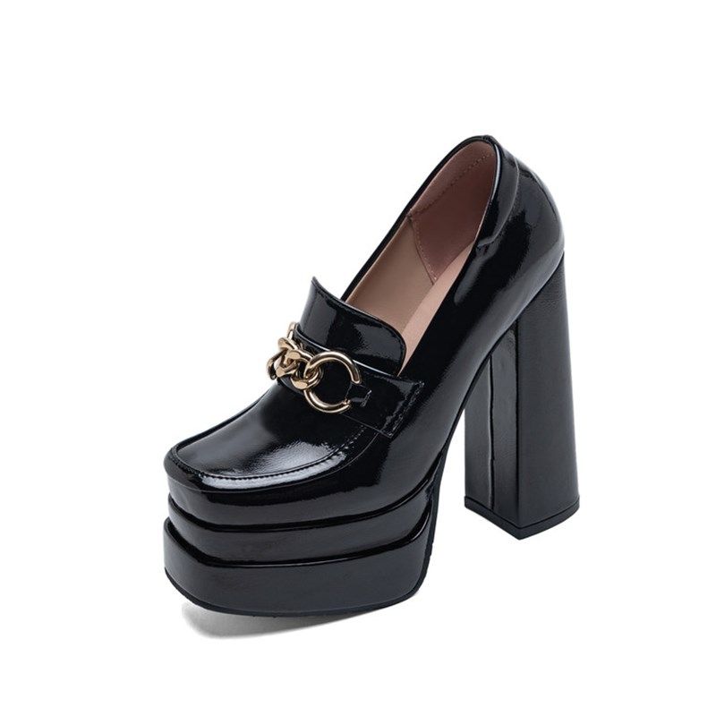 超高跟大码漆皮粗跟深口厚底单鞋方头高跟防水台模特旗袍走秀皮鞋,淘宝优惠券,粉丝福利购,淘宝优惠卷