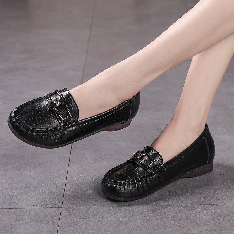 真皮平底单鞋春夏软底舒适妈妈鞋休闲浅口豆豆鞋皮鞋大码防滑女鞋,淘宝优惠券,粉丝福利购,淘宝优惠卷