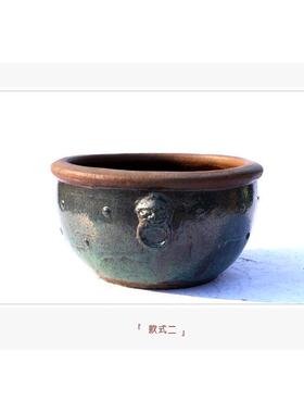 宜兴林峯陶瓷陶器陶瓷盆 鱼缸园林缸荷花盆园林摆件鼓钉盆