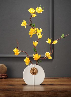 新中式客厅玄关干花装饰餐桌子创意茶几上禅意复古花瓶花器鹿摆件
