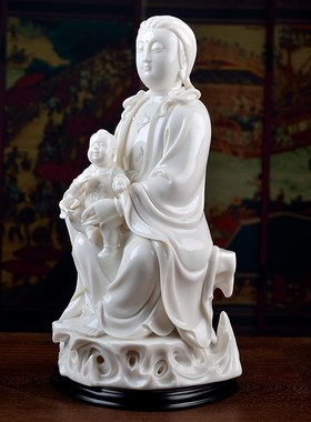 戴玉堂陶瓷摆件《汉白玉瓷 12英寸送子观音》林禄扬佛像客厅艺术