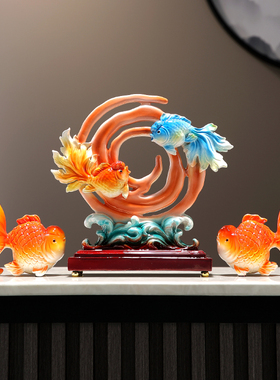 年年有余摆件新中式客厅电视柜玄关办公室锦鲤鱼搬家乔迁礼物招财