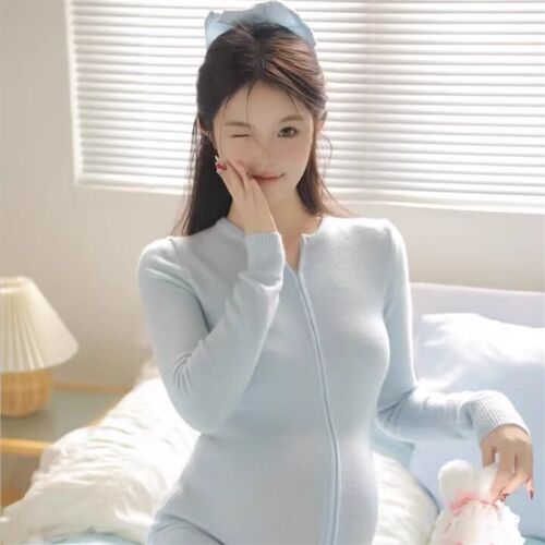 影楼孕妇拍照服装甜美风蓝色针织毛衣孕妈咪大肚照写真照连体服装 - 图1