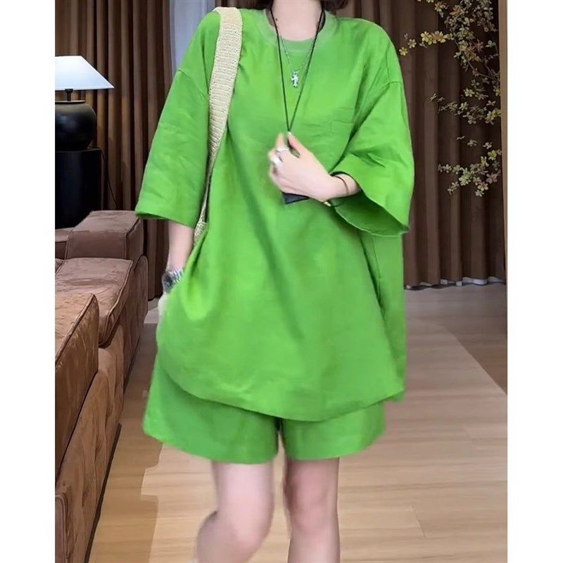 欧货大码短袖T恤棉麻套装女夏季宽松半袖上衣阔腿短裤亚麻两件套,淘宝优惠券,粉丝福利购,淘宝优惠卷