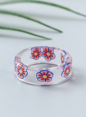 女七彩甜美树脂圆形水果戒指女女孩几何夏季时尚饰品