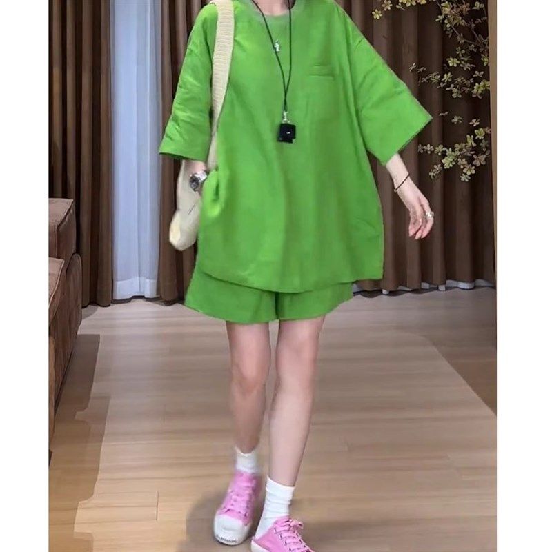 欧货大码短袖T恤棉麻套装女夏季宽松半袖上衣阔腿短裤亚麻两件套,淘宝优惠券,粉丝福利购,淘宝优惠卷