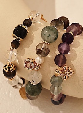 S925银时尚招财纳福虎眼石黑玛瑙水晶珠手链