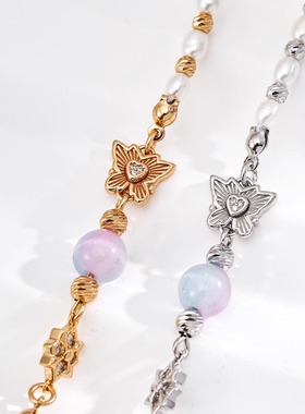 渐变的猫眼玻璃犹如自然森林中的小精灵珍珠手链