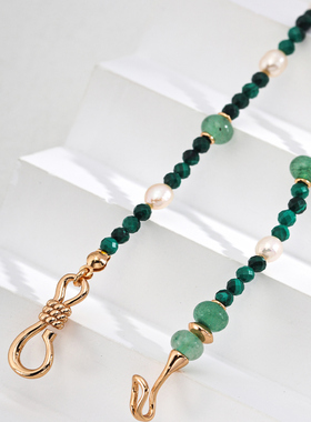 S925银绿东陵玉天然孔雀石珍珠项链  项链手链两用