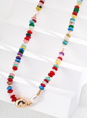 纯银珍珠多巴胺彩色彩石项链