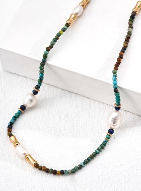 S925银复古天然珍珠青金石松石项链