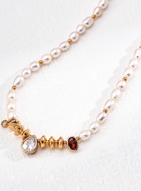 S925银复古天然珍珠锆石项链