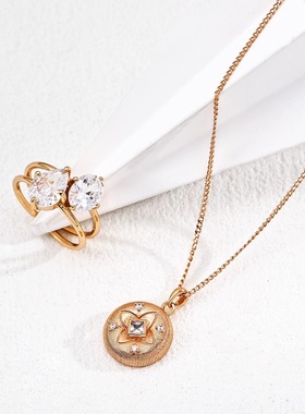 S925银复古锆石吊坠项链