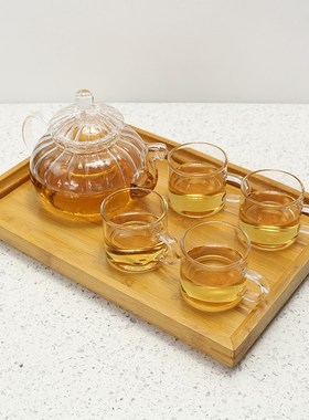茶壶透明玻璃茶杯木托盘组合瓷砖展厅软装饰品样R板房摆设简约现