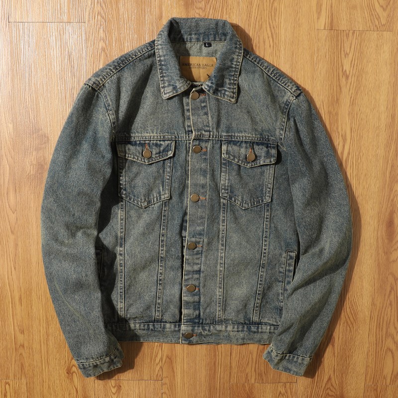 Japanese quality vintage dirty washed stonewashed men's denim jacket classic short men's and women's casual jacket