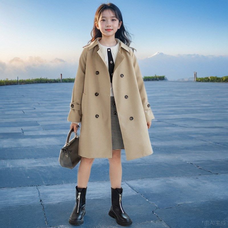 女童风衣中长款2024春装新款洋气大童韩版儿童英伦风外套春秋外衣,淘宝优惠券,粉丝福利购,淘宝优惠卷